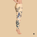 Woman's tattooed leggings in skin color. Right view. Frong Woot