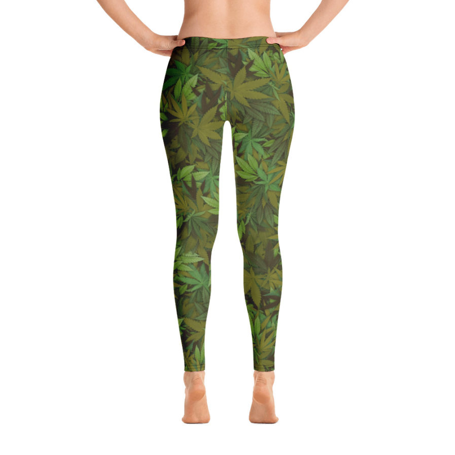 Cannabis - Weed leaf camouflage ladies' leggings - Back view. Frong Woot