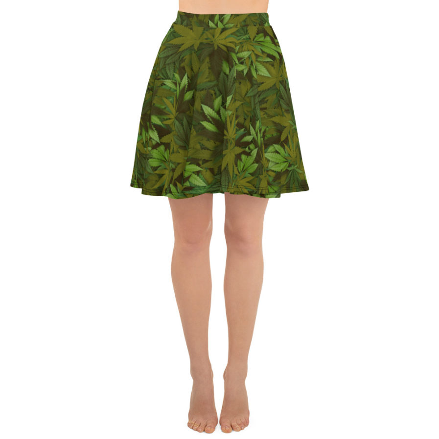 Cannabis - Weed leaf camouflage skater skirt - Front view.