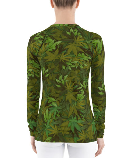 Cannabis - weed leaf camouflage rash guard for woman, Back view