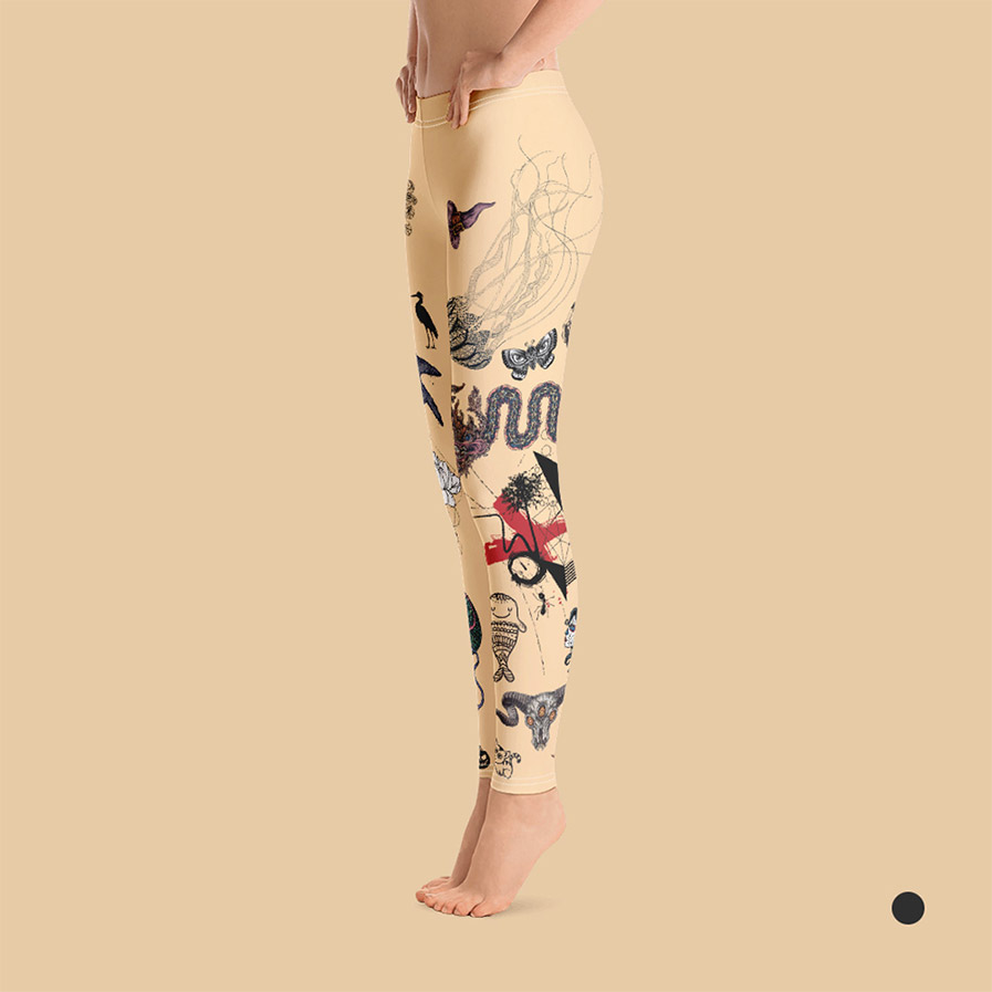 Woman's tattooed leggings in skin color. Left view