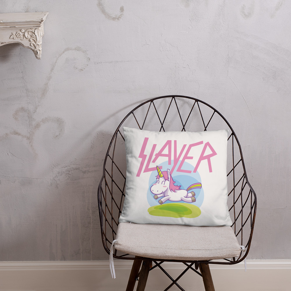 Slayer Unicorn Pillow - Front View. Frong Woot