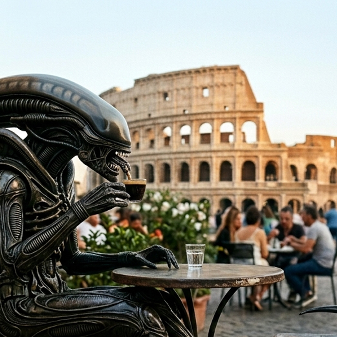 Xenomprph-having-a-cup-of-espresso-in-Rome Xenomprph having a cup of espresso in Rome
